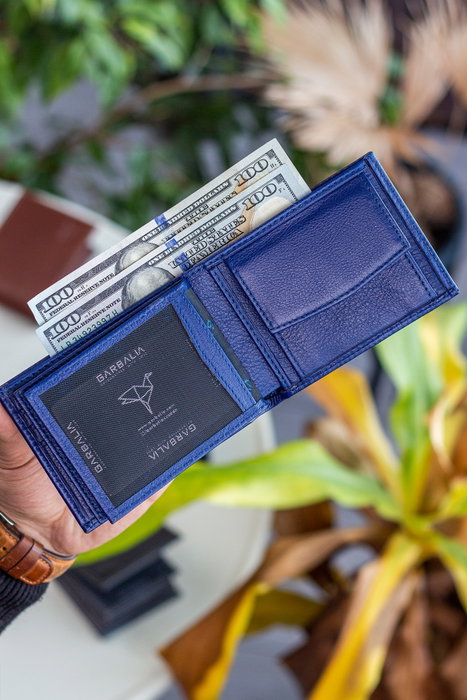 Zoozie Bags Cartera de Piel Auténtica para Hombre, Azul Marino con Bloqueo RFID, Elegante y Duradera